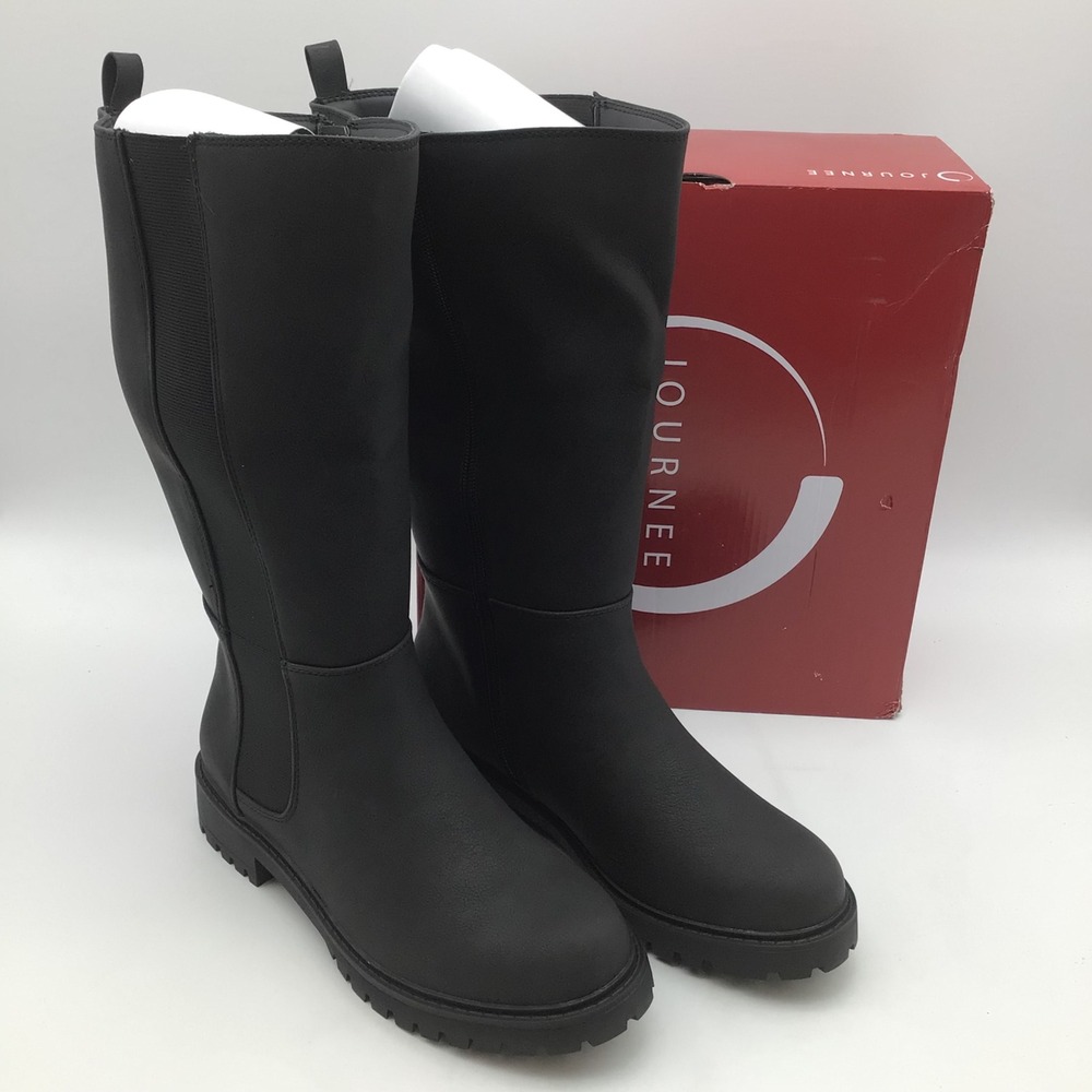 Journee Collection Brandi XWC Black Lug Sole Tall Boots Women Size 8M NEW